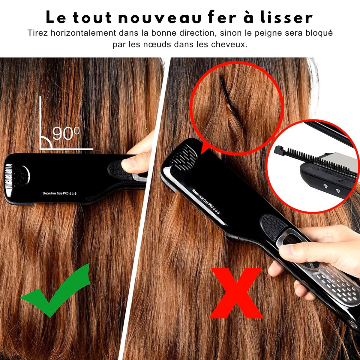 Lisseur Vapeur - VaporBrush™ - Noir - Galerie de la coiffure