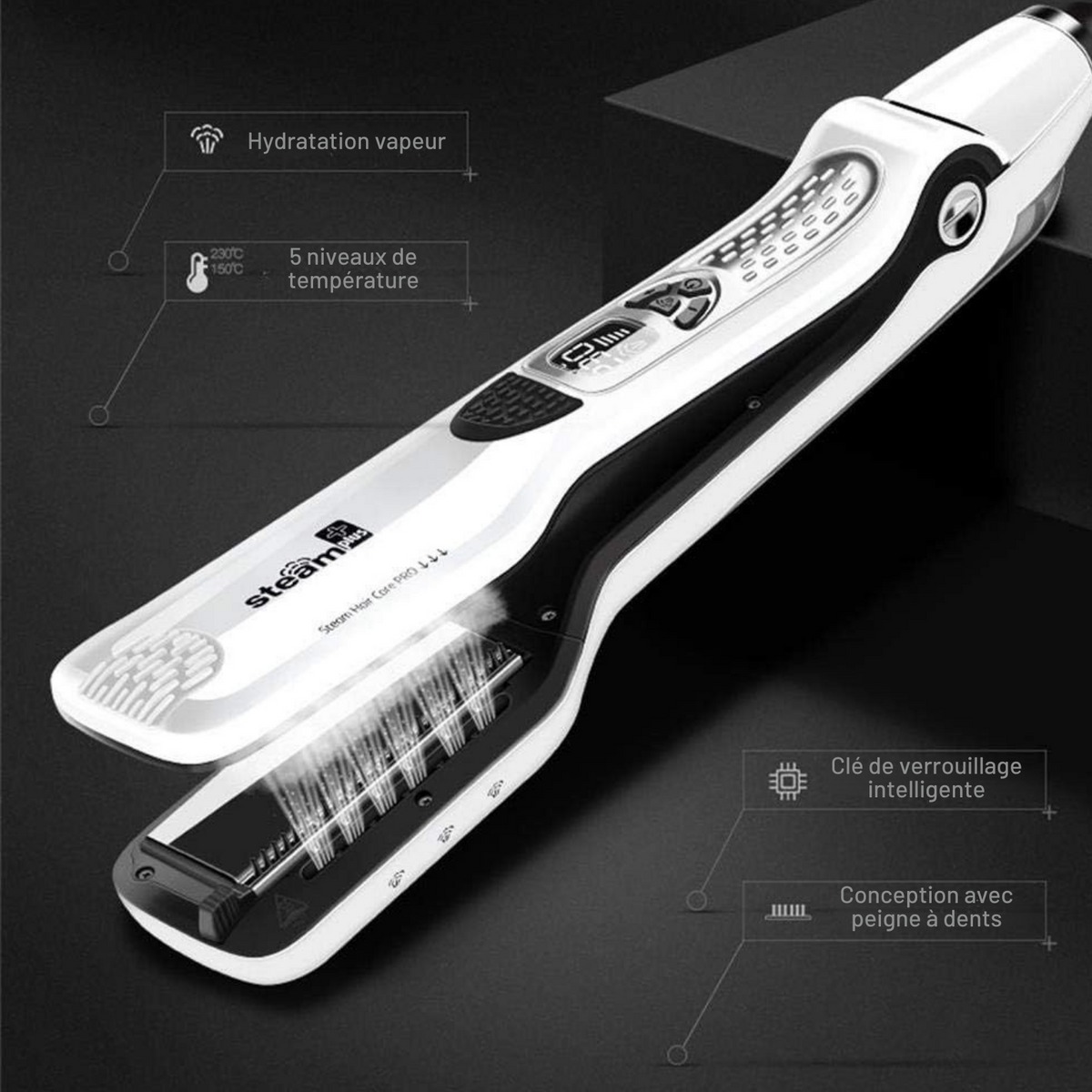 Lisseur Vapeur - VaporBrush™ - Blanc - Galerie de la coiffure