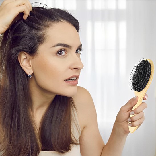 Femme se coiffe avec Brosse poil de sanglier 