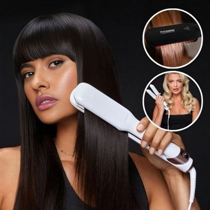 Lisseur appliqué sur cheveux par femme