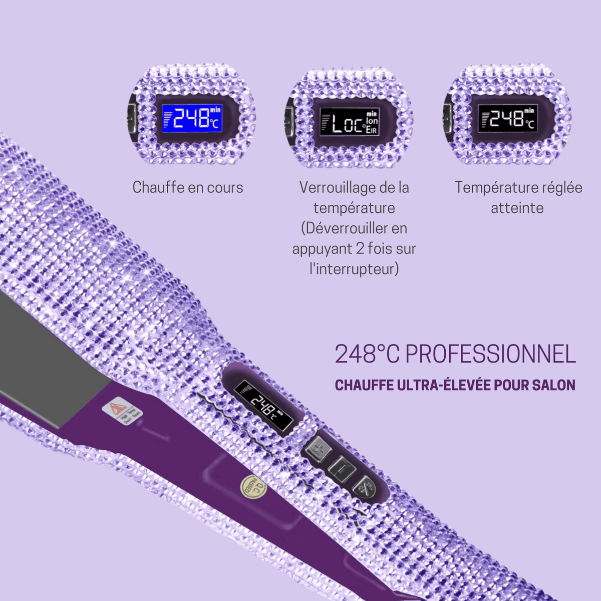 Lisseur Professionnel - RhinestoneStyler™ - Violet - Galerie de la coiffure